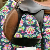 English Stirrup Covers-Grey Flower - Sister Sue's Closet