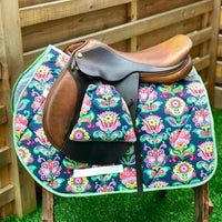 English Stirrup Covers-Grey Flower - Sister Sue's Closet