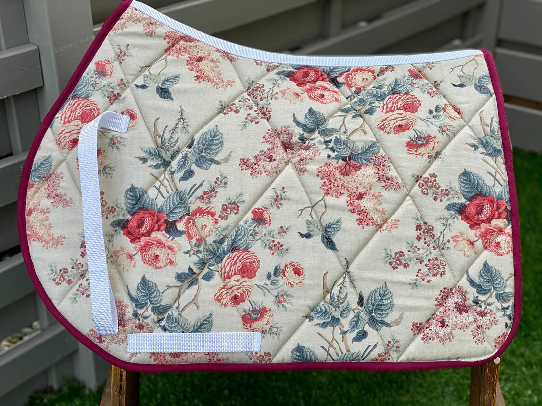 English all purpose Saddle Pad-Tan Flower Bouquet - Sister Sue's Closet