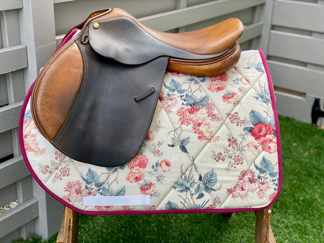 English all purpose Saddle Pad-Tan Flower Bouquet - Sister Sue's Closet