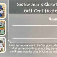 Sister Sue's Closet Gift Certificate or Gift Card - Sister Sue's Closet