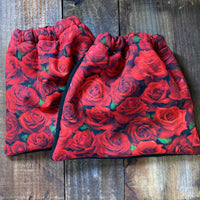 English Stirrup Covers, Stirrup bag, Storage bag-Red Roses