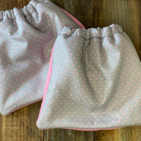 English Stirrup Covers, Stirrup bag, Storage bag-Grey Pink Polka Dot - Sister Sue's Closet