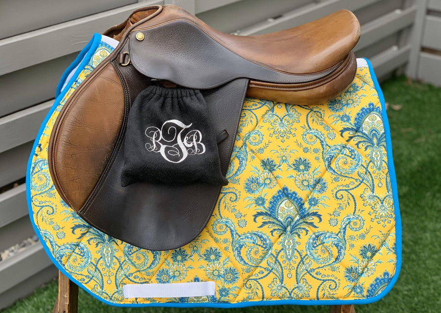 English all purpose Saddle Pad-Yellow and Blue French Toile - Sister Sue's Closet