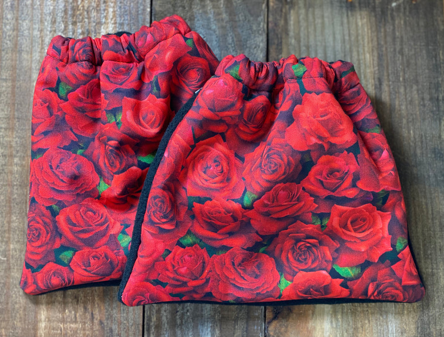 English Stirrup Covers, Stirrup bag, Storage bag-Red Roses