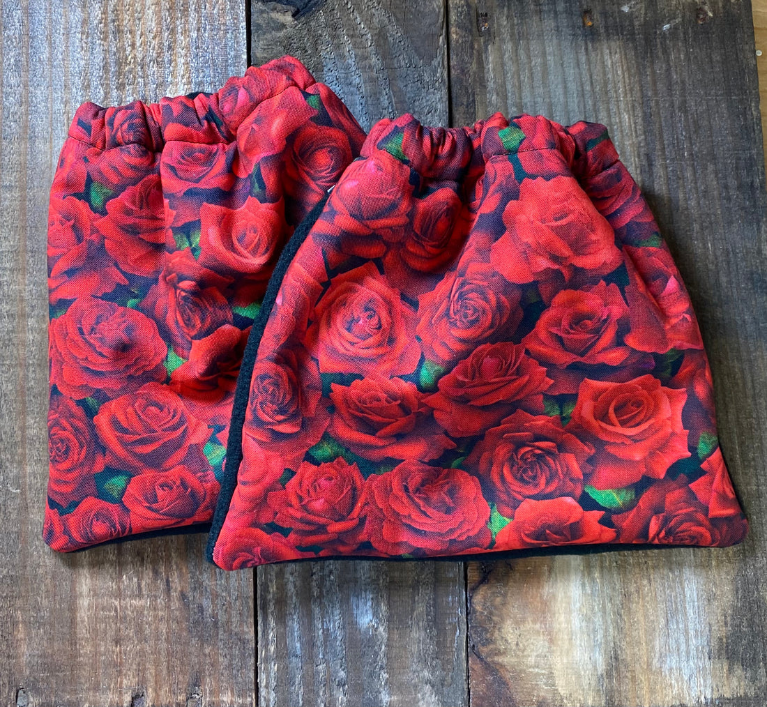 English Stirrup Covers, Stirrup bag, Storage bag-Red Roses