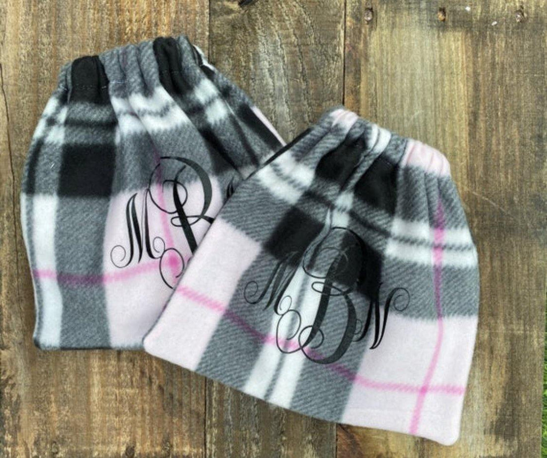 English Stirrup Covers-Pink and Grey  Plaid - Sister Sue's Closet