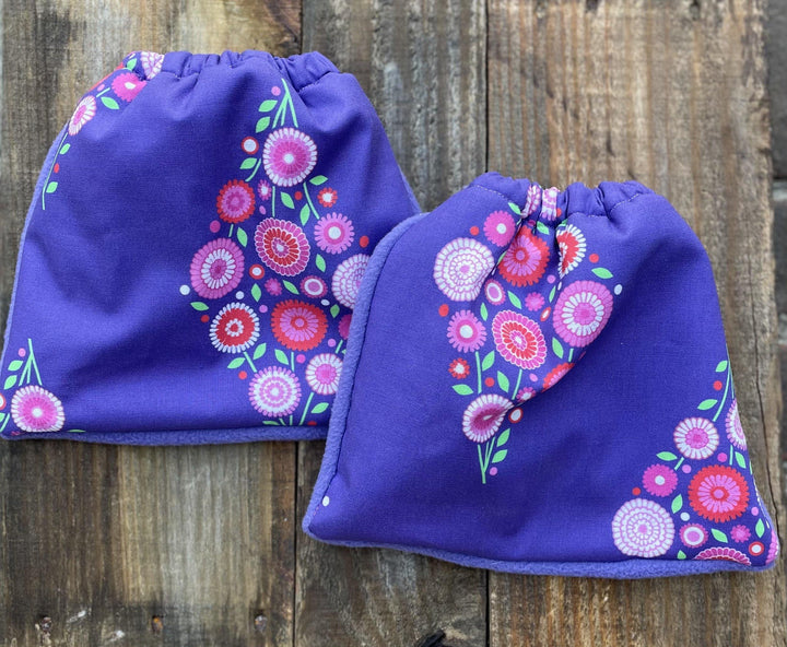 English Stirrup Covers-Purple Flower Stirrup Bag - Sister Sue's Closet