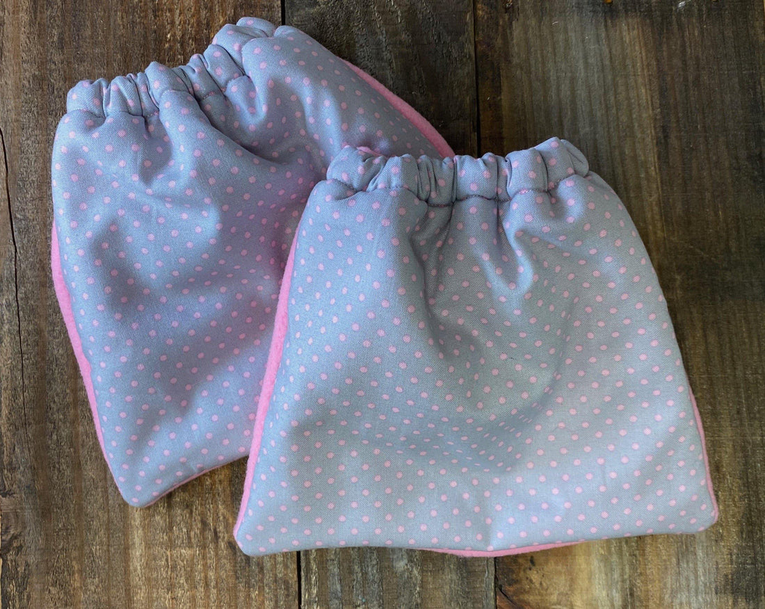 English Stirrup Covers, Stirrup bag, Storage bag-Grey Pink Polka Dot - Sister Sue's Closet